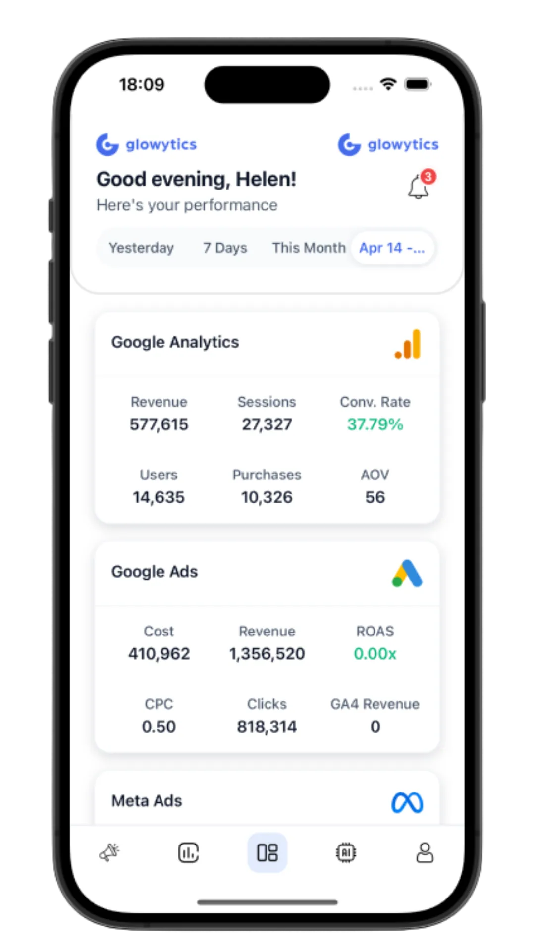Glowytics Mobile App - Home Screen