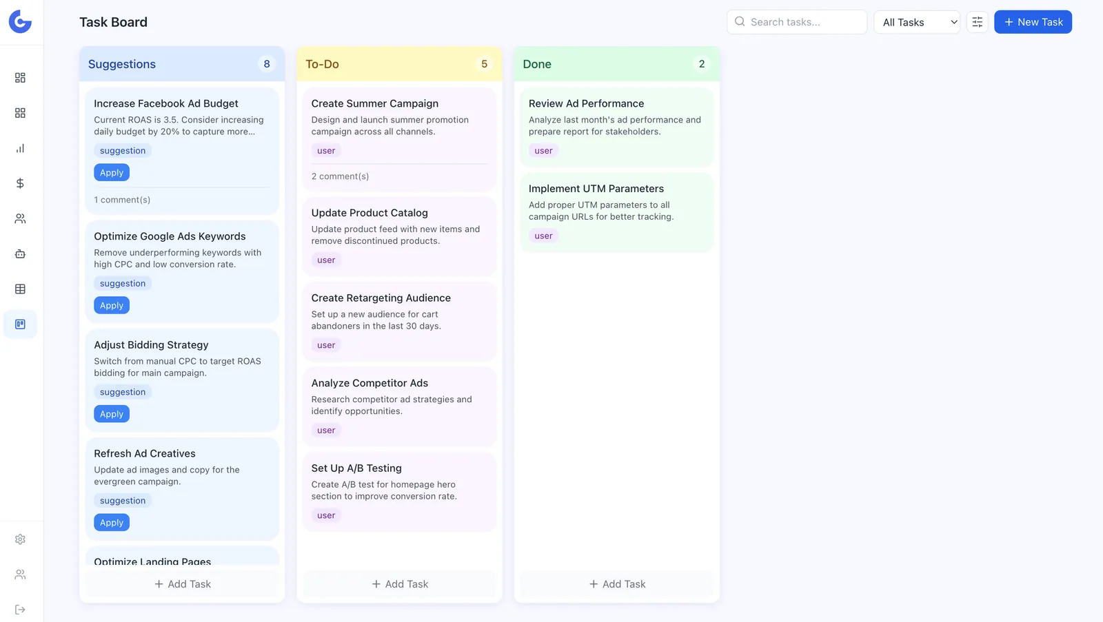 Task management board screenshot